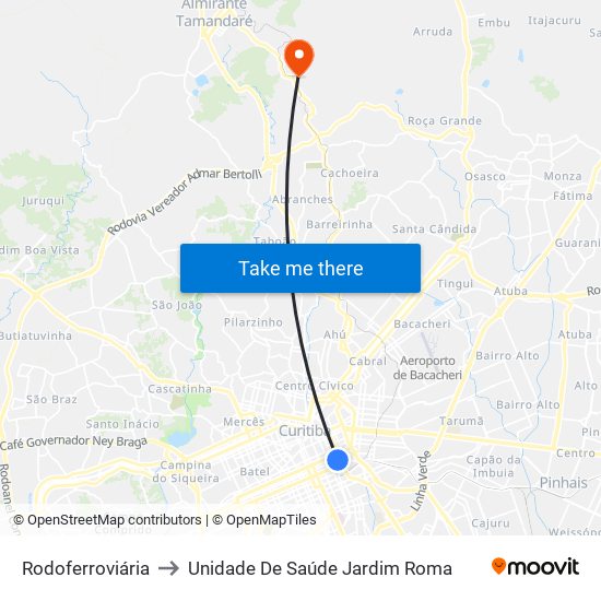 Rodoferroviária to Unidade De Saúde Jardim Roma map