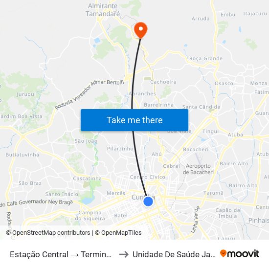 Estação Central → Terminal Capão Raso to Unidade De Saúde Jardim Roma map