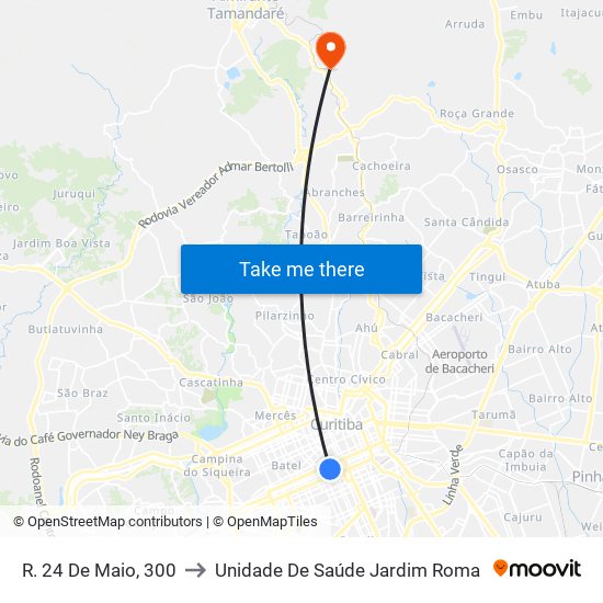 R. 24 De Maio, 300 to Unidade De Saúde Jardim Roma map