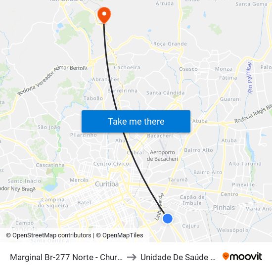 Marginal Br-277 Norte - Churrascaria Marumbi to Unidade De Saúde Jardim Roma map