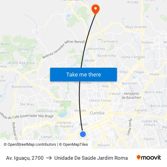 Av. Iguaçu, 2700 to Unidade De Saúde Jardim Roma map