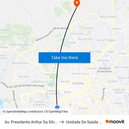 Av. Presidente Arthur Da Silva Bernardes, 607 to Unidade De Saúde Jardim Roma map