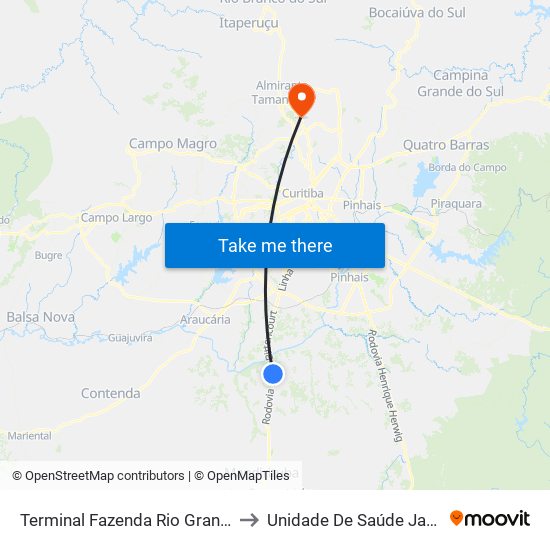 Terminal Fazenda Rio Grande (Externo) to Unidade De Saúde Jardim Roma map