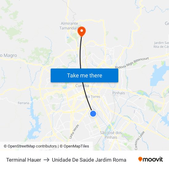 Terminal Hauer to Unidade De Saúde Jardim Roma map