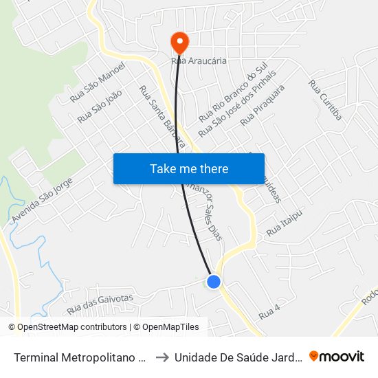 Terminal Metropolitano Cachoeira to Unidade De Saúde Jardim Roma map