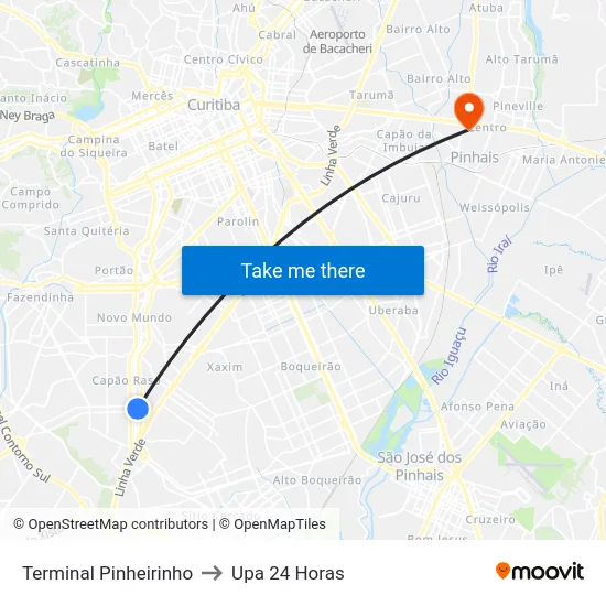 Terminal Pinheirinho to Upa 24 Horas map
