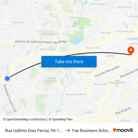 Rua Izaltino Dias Ferraz, 96-196 to Fae Business School map