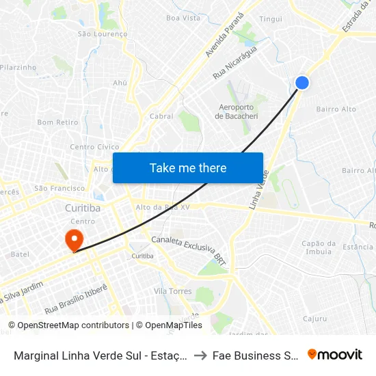 Marginal Linha Verde Sul - Estação Solar to Fae Business School map