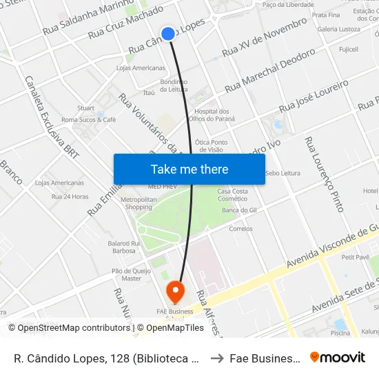 R. Cândido Lopes, 128 (Biblioteca Pública do Paraná) to Fae Business School map
