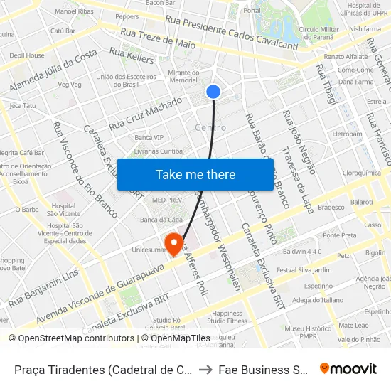 Praça Tiradentes (Cadetral de Curitiba) to Fae Business School map