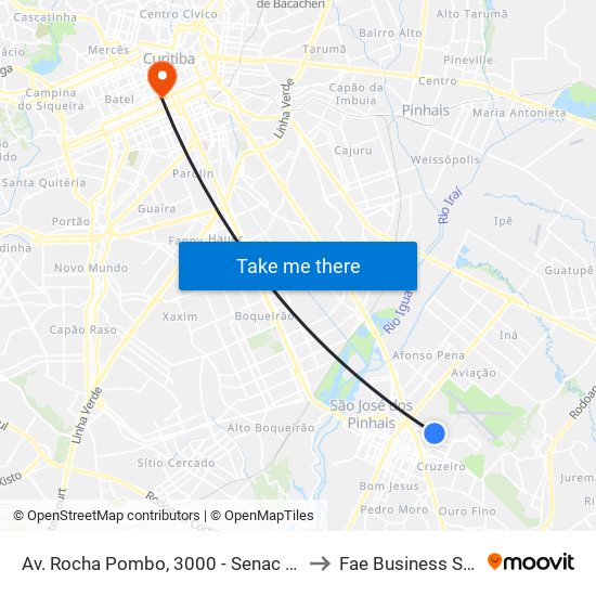 Av. Rocha Pombo, 3000 - Senac São José to Fae Business School map