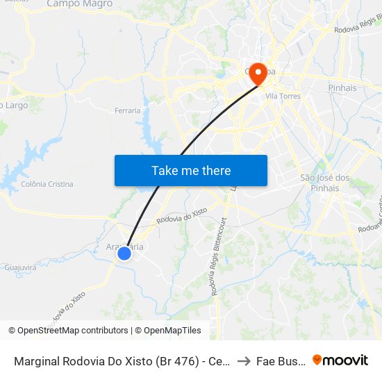 Marginal Rodovia Do Xisto (Br 476) - Centro De Especialidades Médicas E Odontológicas to Fae Business School map