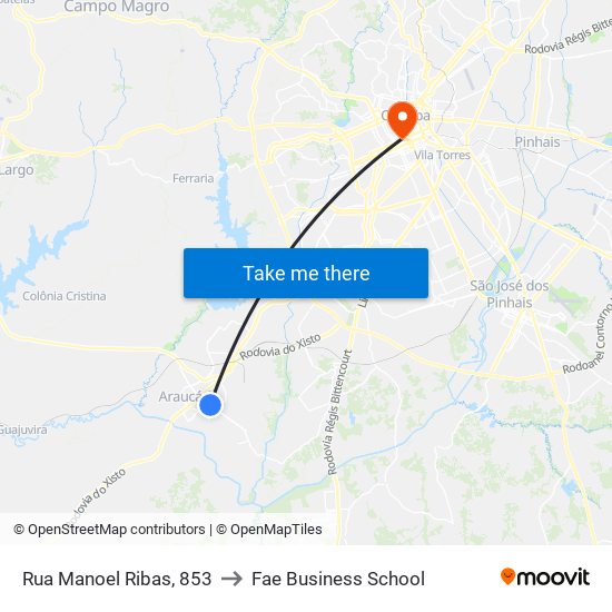 Rua Manoel Ribas, 853 to Fae Business School map