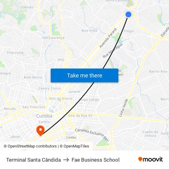 Terminal Santa Cândida to Fae Business School map