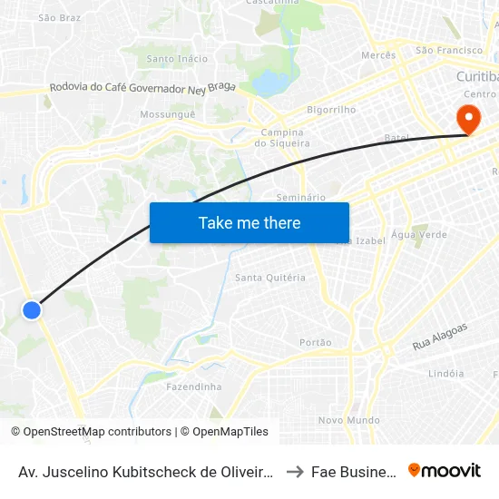 Av. Juscelino Kubitscheck de Oliveira (Marginal Oeste), 4158 to Fae Business School map