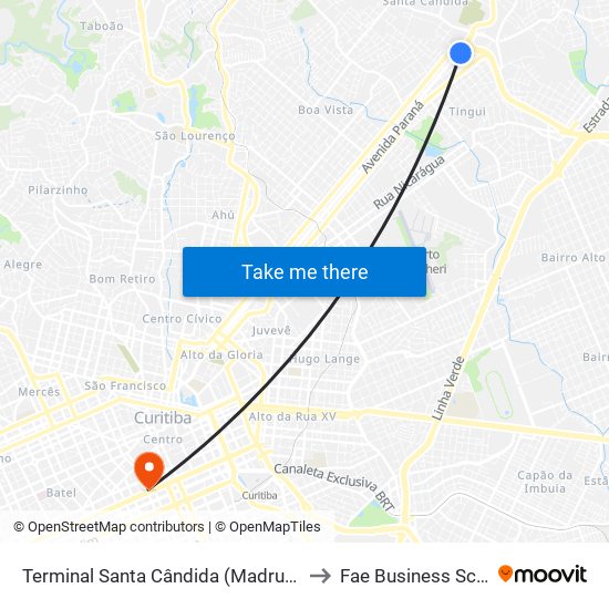 Terminal Santa Cândida (Madrugueiro) to Fae Business School map