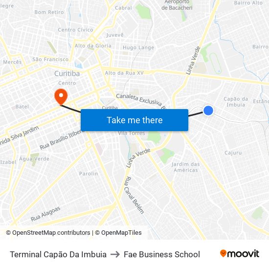Terminal Capão Da Imbuia to Fae Business School map