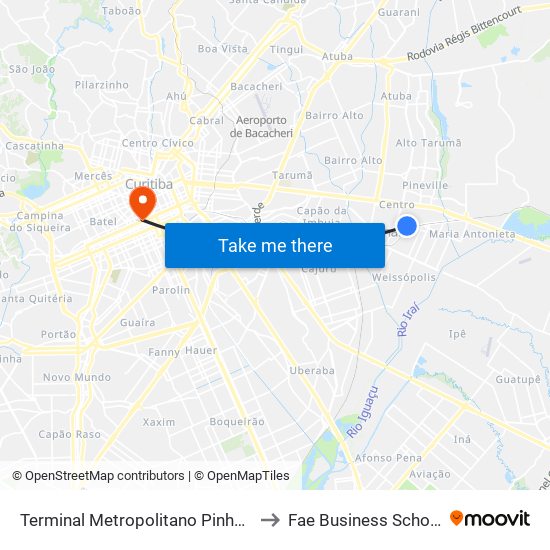 Terminal Metropolitano Pinhais to Fae Business School map