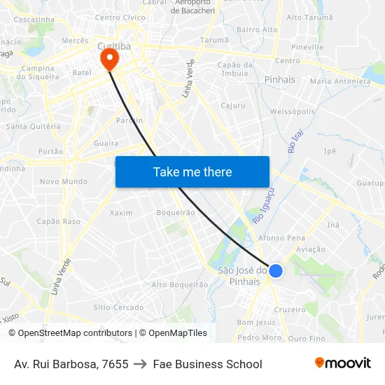 Av. Rui Barbosa, 7655 to Fae Business School map