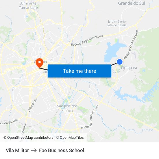 Vila Militar to Fae Business School map