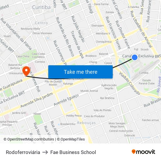 Rodoferroviária to Fae Business School map