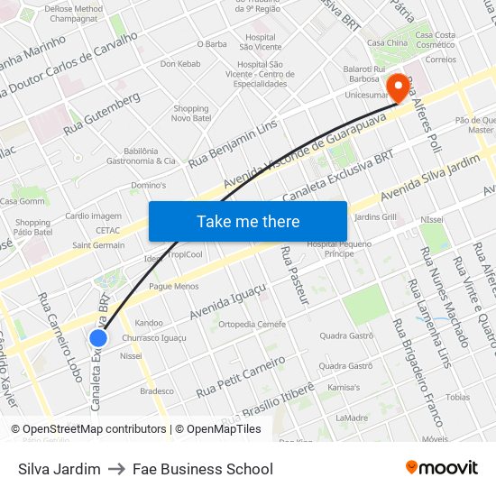 Silva Jardim to Fae Business School map