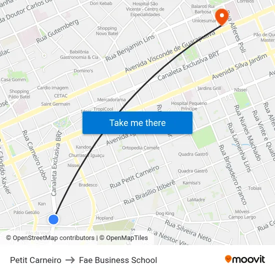 Petit Carneiro to Fae Business School map