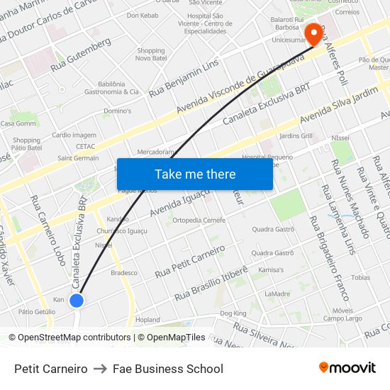 Petit Carneiro to Fae Business School map