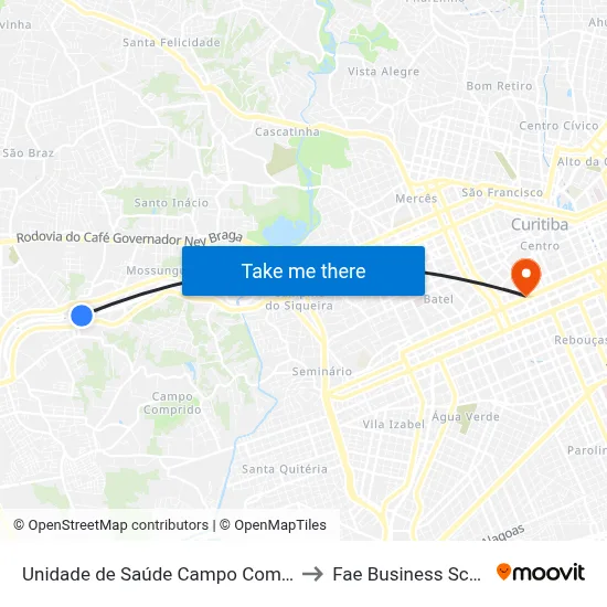 Unidade de Saúde Campo Comprido to Fae Business School map