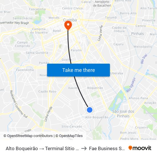 Alto Boqueirão → Terminal Sítio Cercado to Fae Business School map