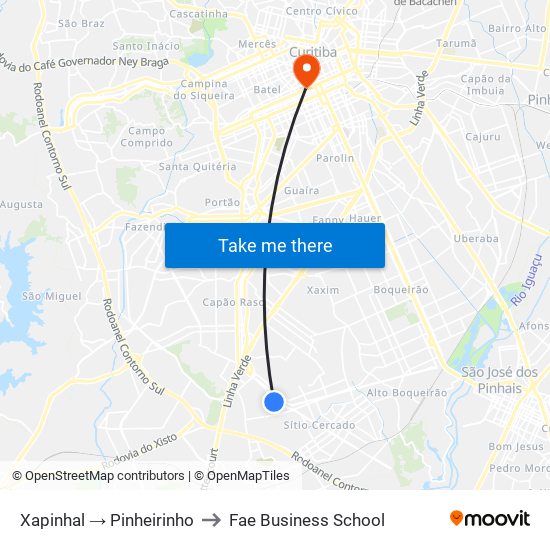 Xapinhal → Pinheirinho to Fae Business School map