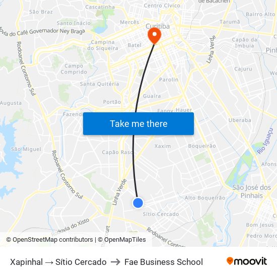 Xapinhal → Sítio Cercado to Fae Business School map