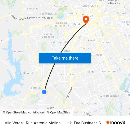 Vila Verde - Rua Antônia Molina Bella 591 to Fae Business School map