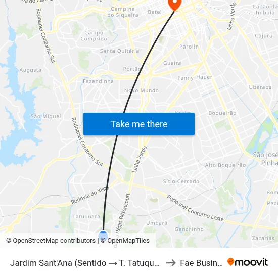 Jardim Sant'Ana (Sentido → T. Tatuquara) Rua Melânia Zeni Visinoni, 529 to Fae Business School map
