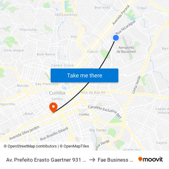 Av. Prefeito Erasto Gaertner 931 - Indacta II to Fae Business School map