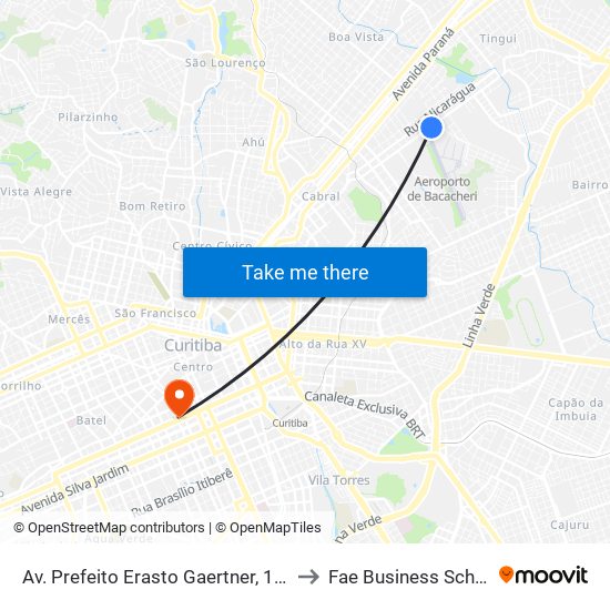 Av. Prefeito Erasto Gaertner, 1391 to Fae Business School map