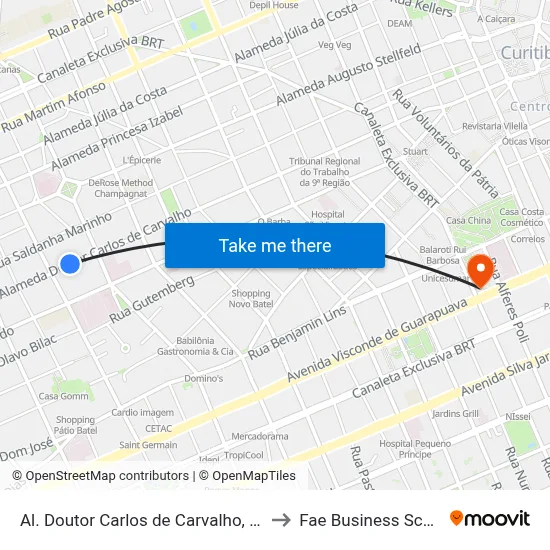 Al. Doutor Carlos de Carvalho, 1731 to Fae Business School map
