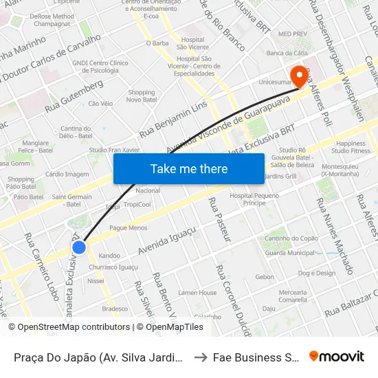 Praça Do Japão (Av. Silva Jardim, 2800) to Fae Business School map