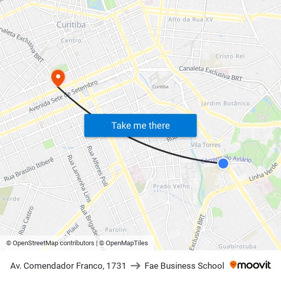 Av. Comendador Franco, 1731 to Fae Business School map