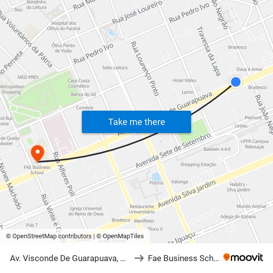 Av. Visconde De Guarapuava, 2324 to Fae Business School map