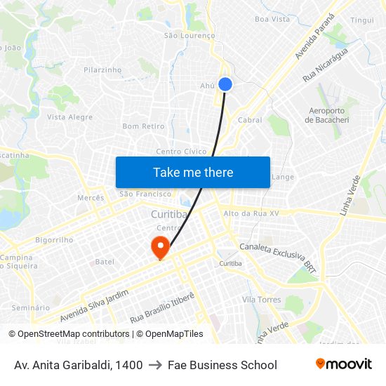 Av. Anita Garibaldi, 1400 to Fae Business School map