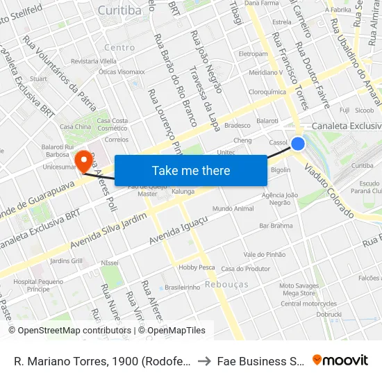 R. Mariano Torres, 1900 (Rodoferroviária) to Fae Business School map