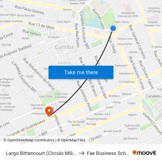 Largo Bittencourt (Círculo Militar) to Fae Business School map