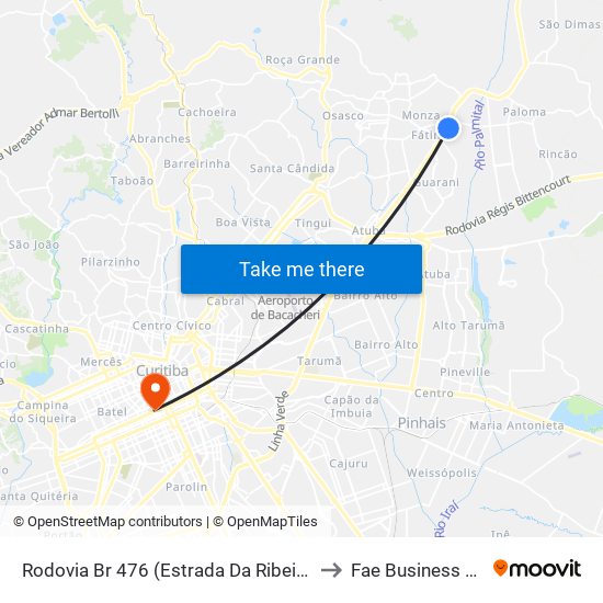 Rodovia Br 476 (Estrada Da Ribeira) - Condor to Fae Business School map