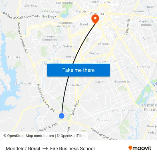 Mondelez Brasil to Fae Business School map