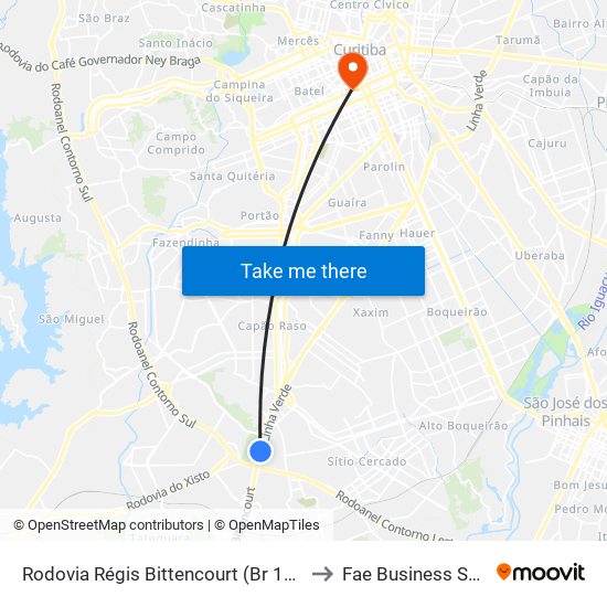 Rodovia Régis Bittencourt (Br 116) - Mili to Fae Business School map