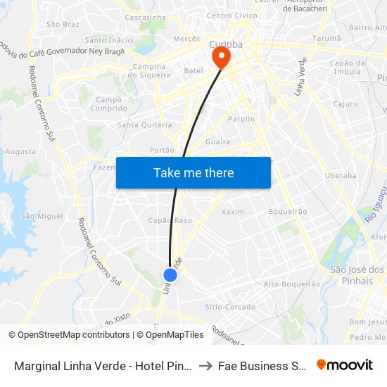 Marginal Linha Verde - Hotel Pinheirinho to Fae Business School map