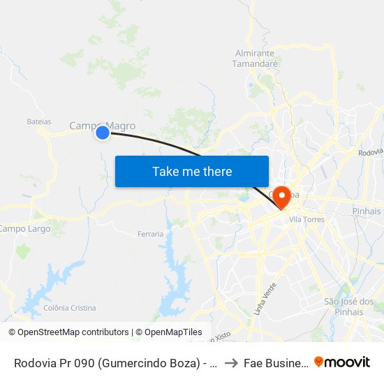 Rodovia Pr 090 (Gumercindo Boza) - Prefeitura De Campo Magro to Fae Business School map
