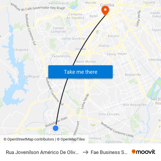 Rua Jovenilson Américo De Oliveira, 111 to Fae Business School map