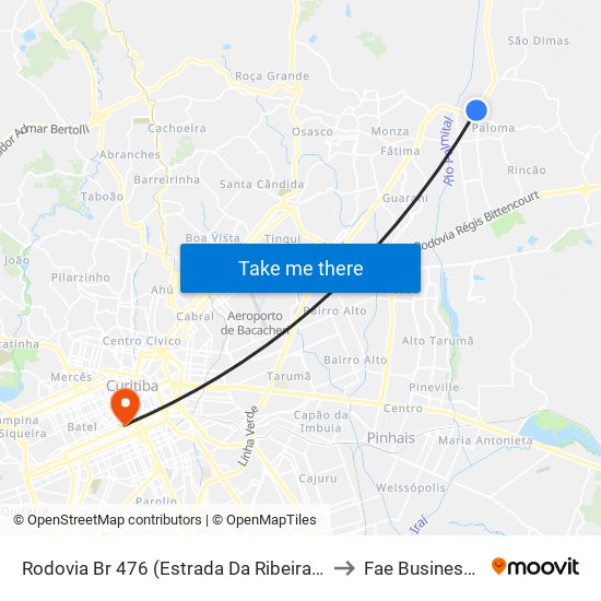 Rodovia Br 476 (Estrada Da Ribeira) - Posto Ipiranga to Fae Business School map